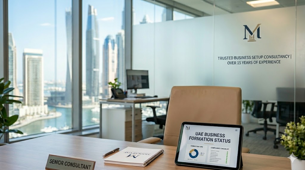 Clean desk with laptop showing financial dashboard — Modest UAE bookkeeping